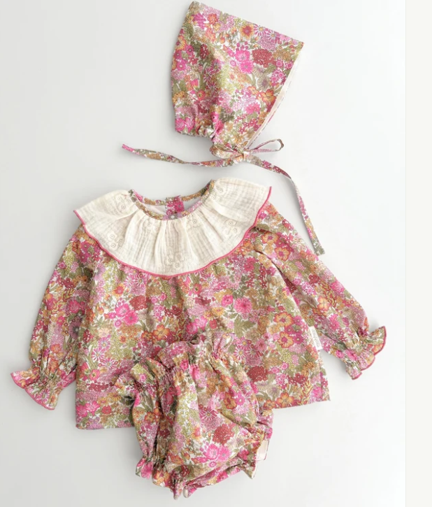 Blusa bebé cuello volante | Avellana | Flores