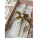 Kit Bautizo vichy tostado con caja, vela y toalla