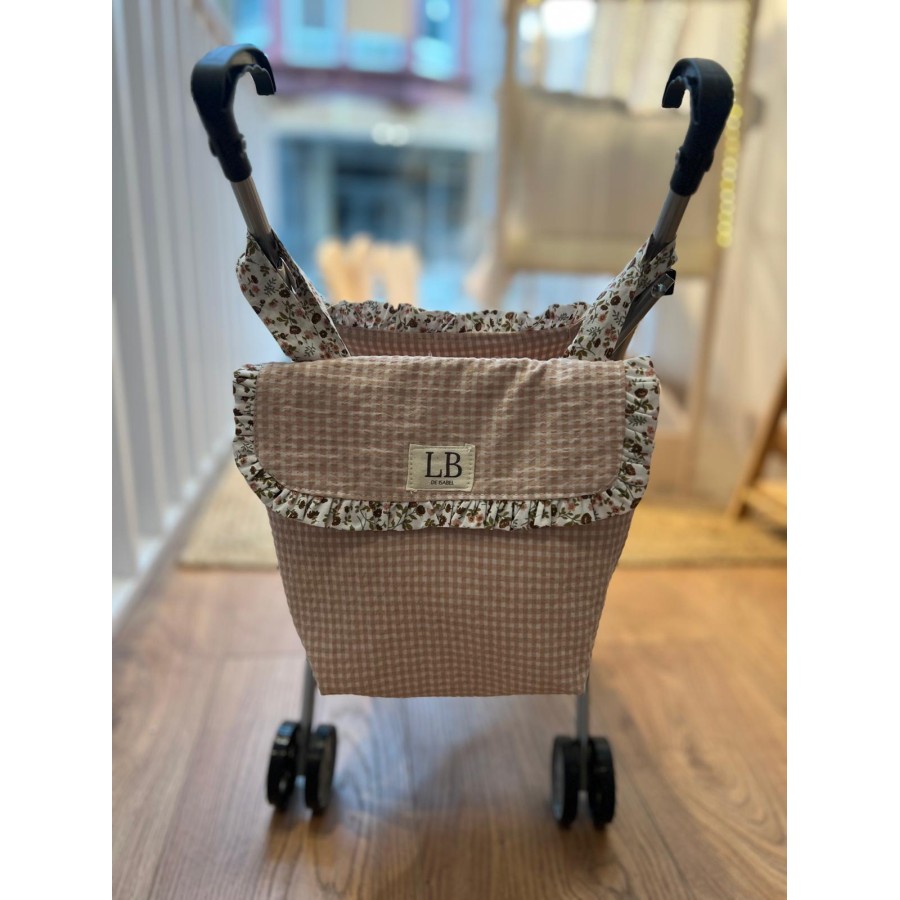 Silla de muñecas vichy rosa y flor Jimena