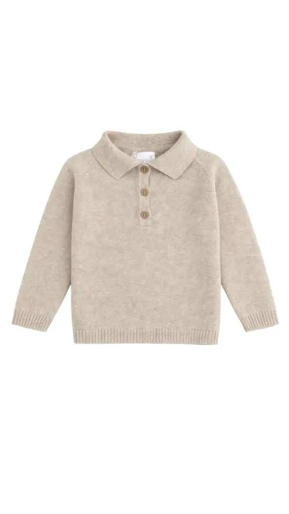 POLO LISO KNIT MANGA LARGA BEIGE OSCURO