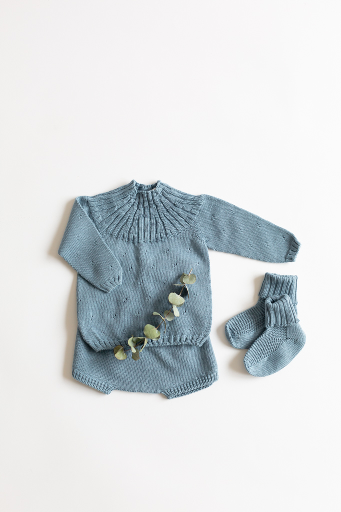 Jersey, cubrepañal y patucos Azul vintage