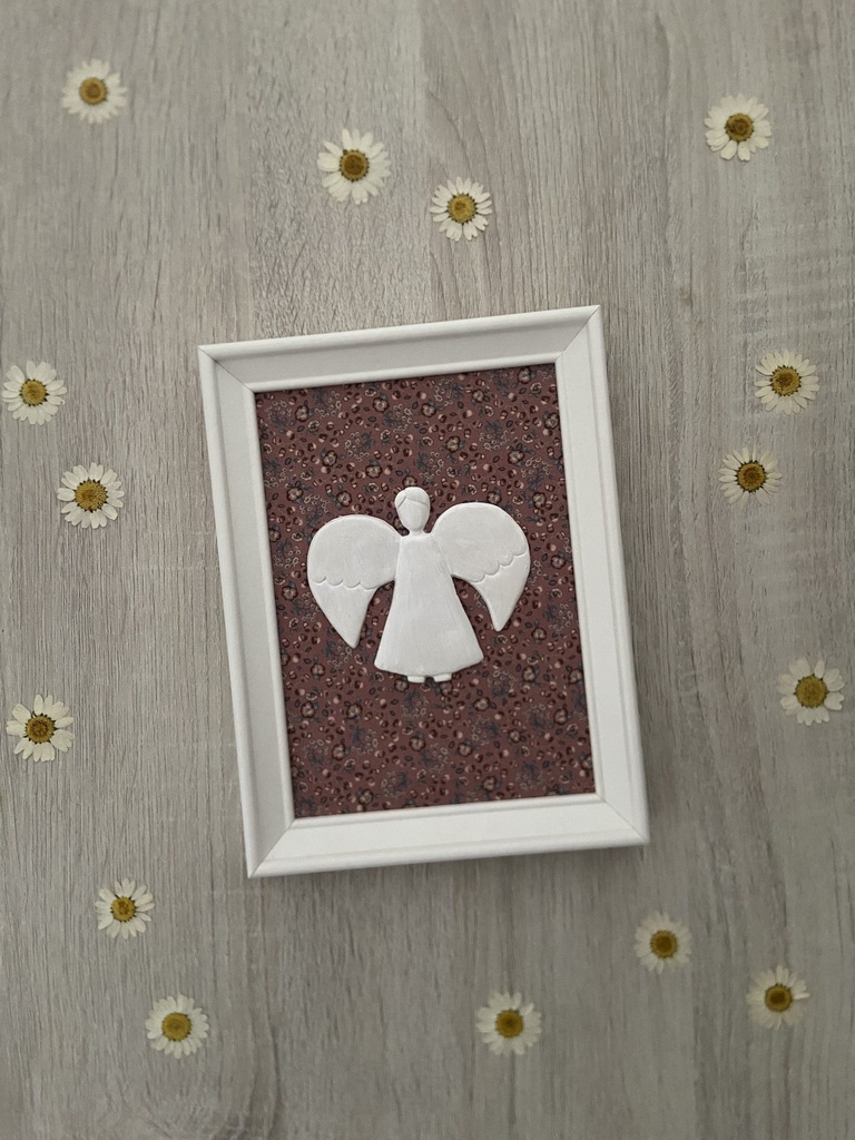 Angelito enmarcado burdeos flores 
