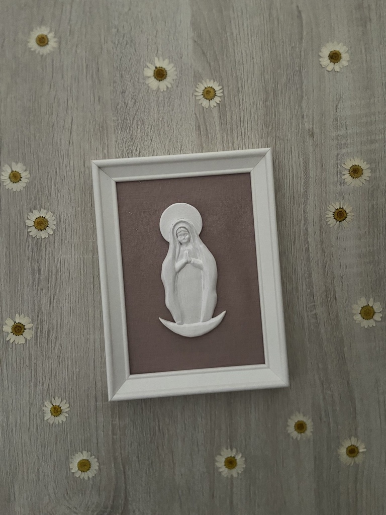 Virgen Guadalupe enmarcada lino rosa