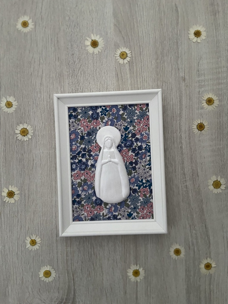 Virgen María enmarcada popelín índigo 