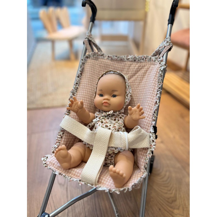 Silla de muñecas vichy rosa y flor Jimena