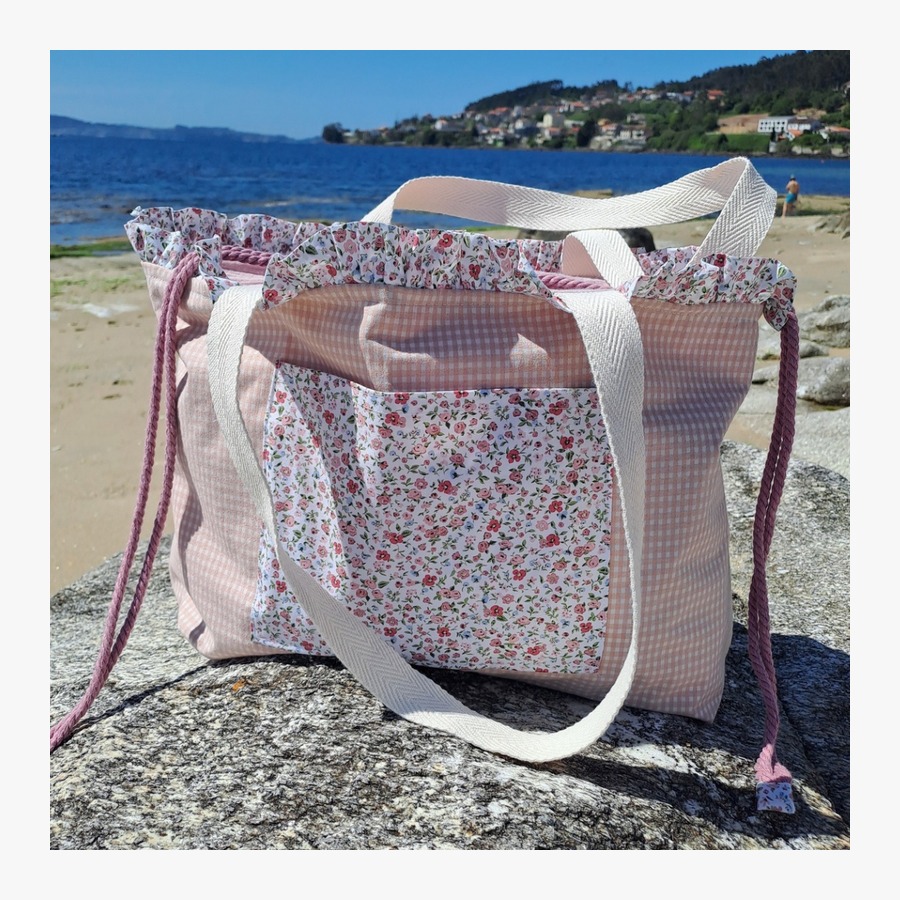Bolsa playa grande flor Sara