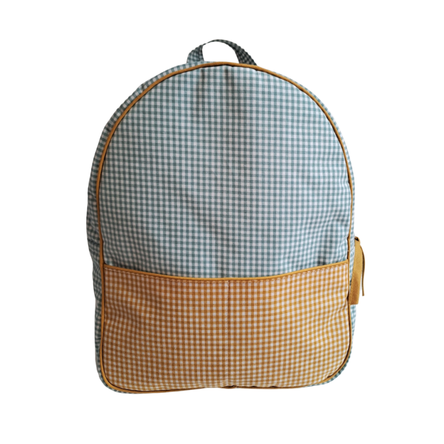  Mochila infantil vichy mostaza y azulado