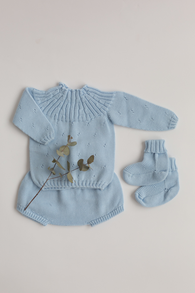 Jersey, cubrepañal y patucos Azul 