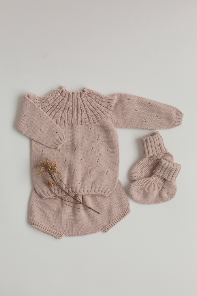  Jersey, cubrepañal y patucos rosa nude