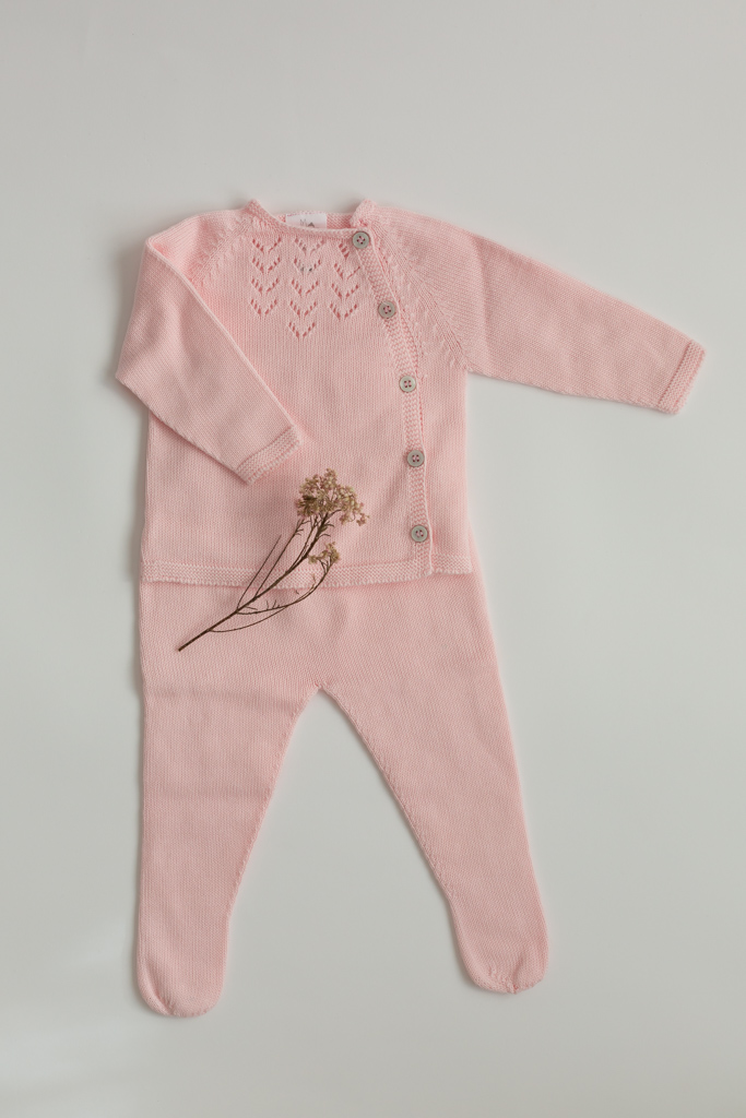 Jersey de espiga con polainas rosa bebé