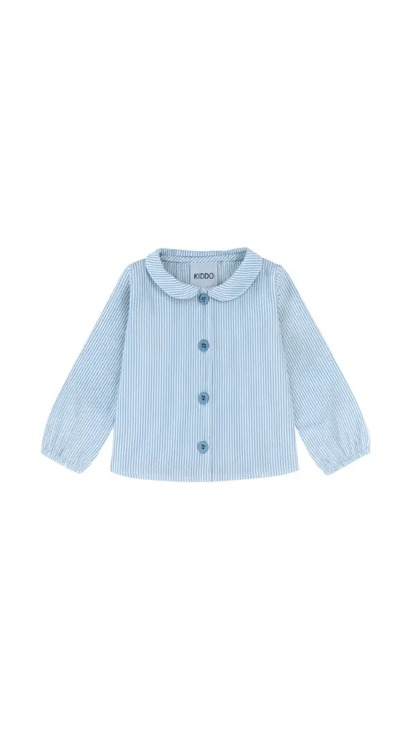 CAMISA MANGA LARGA CUELLO BEBÉ RAYAS AZULES Y BLANCAS