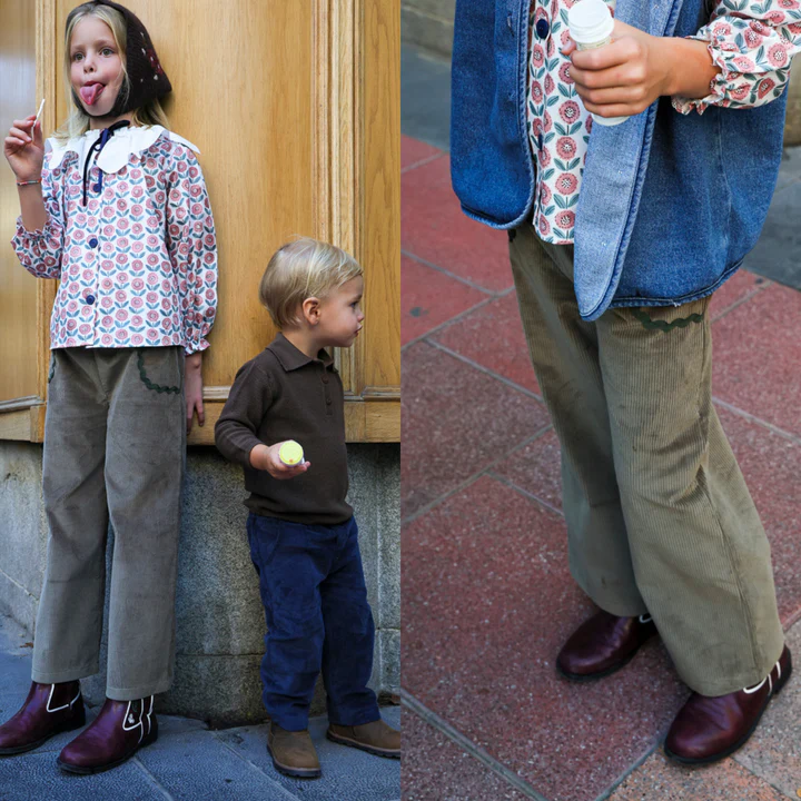 PANTALON ANCHO PANA GRUESA VERDE ZIG ZAG VERDE OSCURO