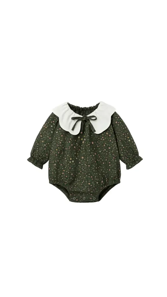 PELELE VERDE CON FLORES ROSAS CUELLO BLANCO A CONTRASTE