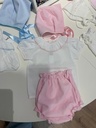 Conjunto capota y cubrepañal rosa plumeti sombaby